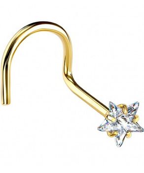 Zakręcony kolczyk do nosa – kryształowa gwiazdka  stal chirurgiczna 316L gold.jpg